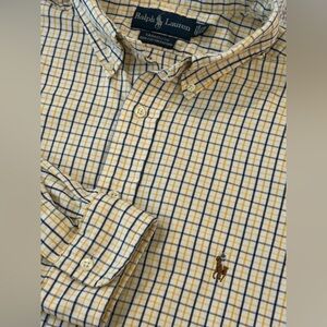 Vintage Polo Ralph Lauren Men's 17.5 Yellow Checkered Yarmouth Shirt Unique Logo